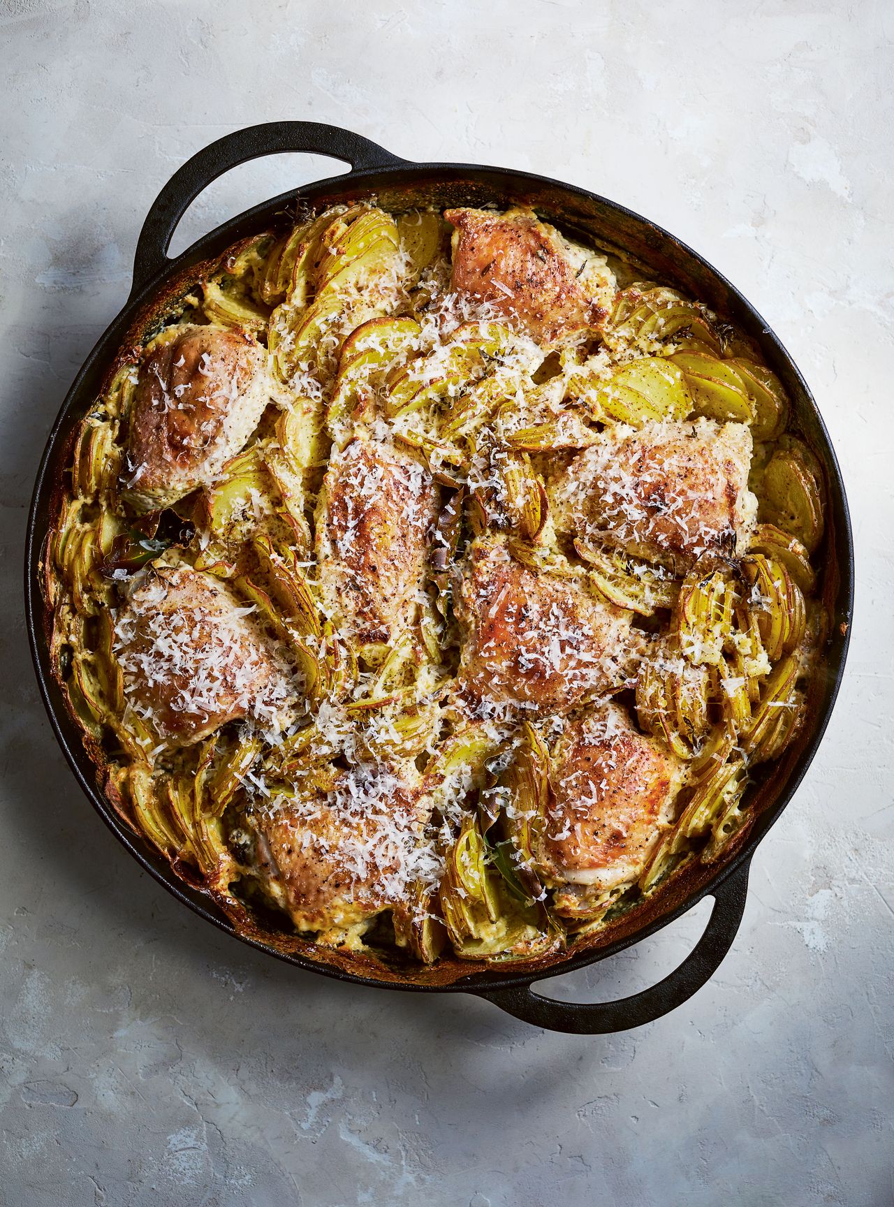 A cosy creamy chicken dauphinoise with dijon and cream