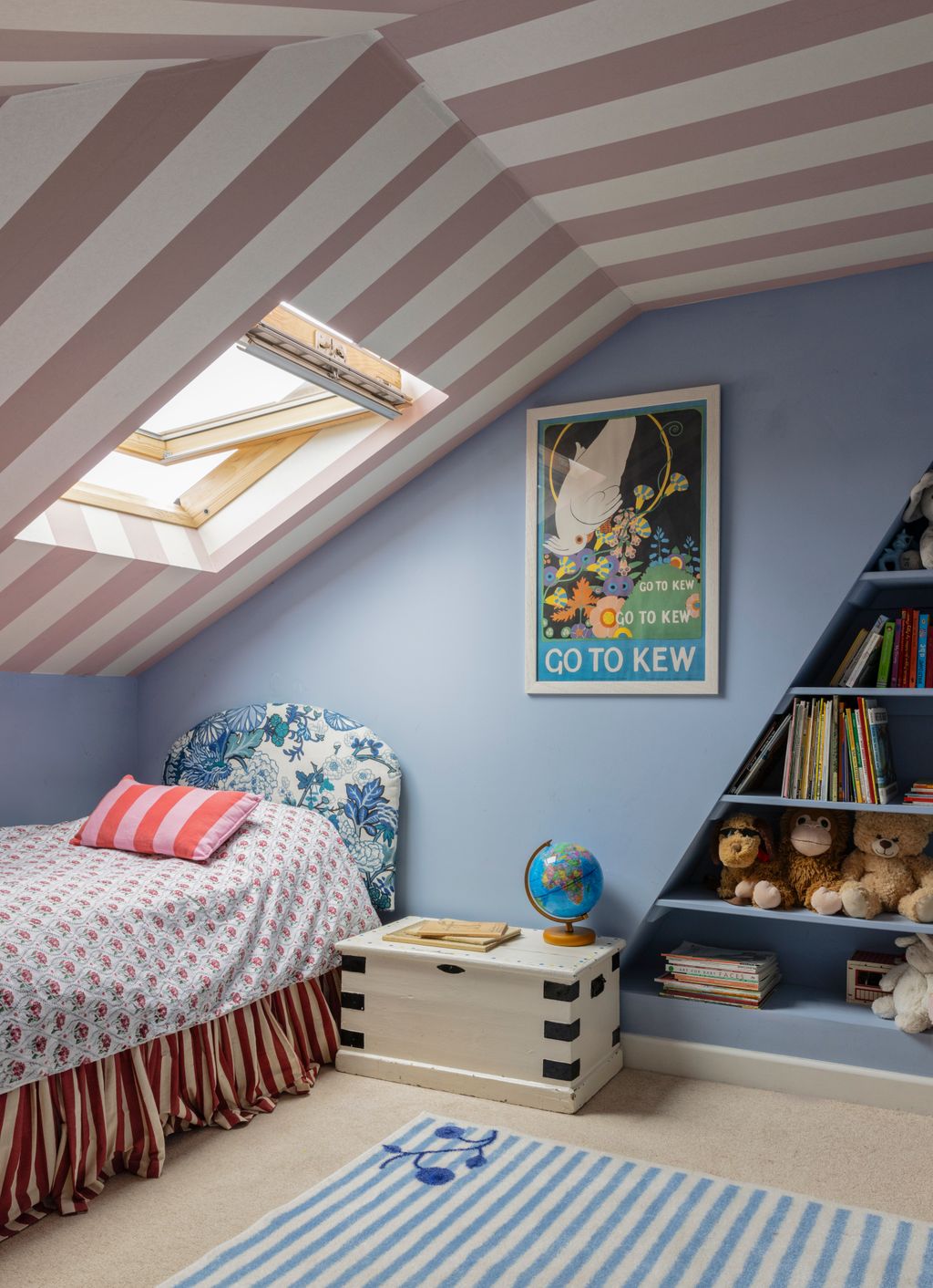 This converted attic room is now home to one of Alice's daughters. The headboard is Schumacher and the valance is from...