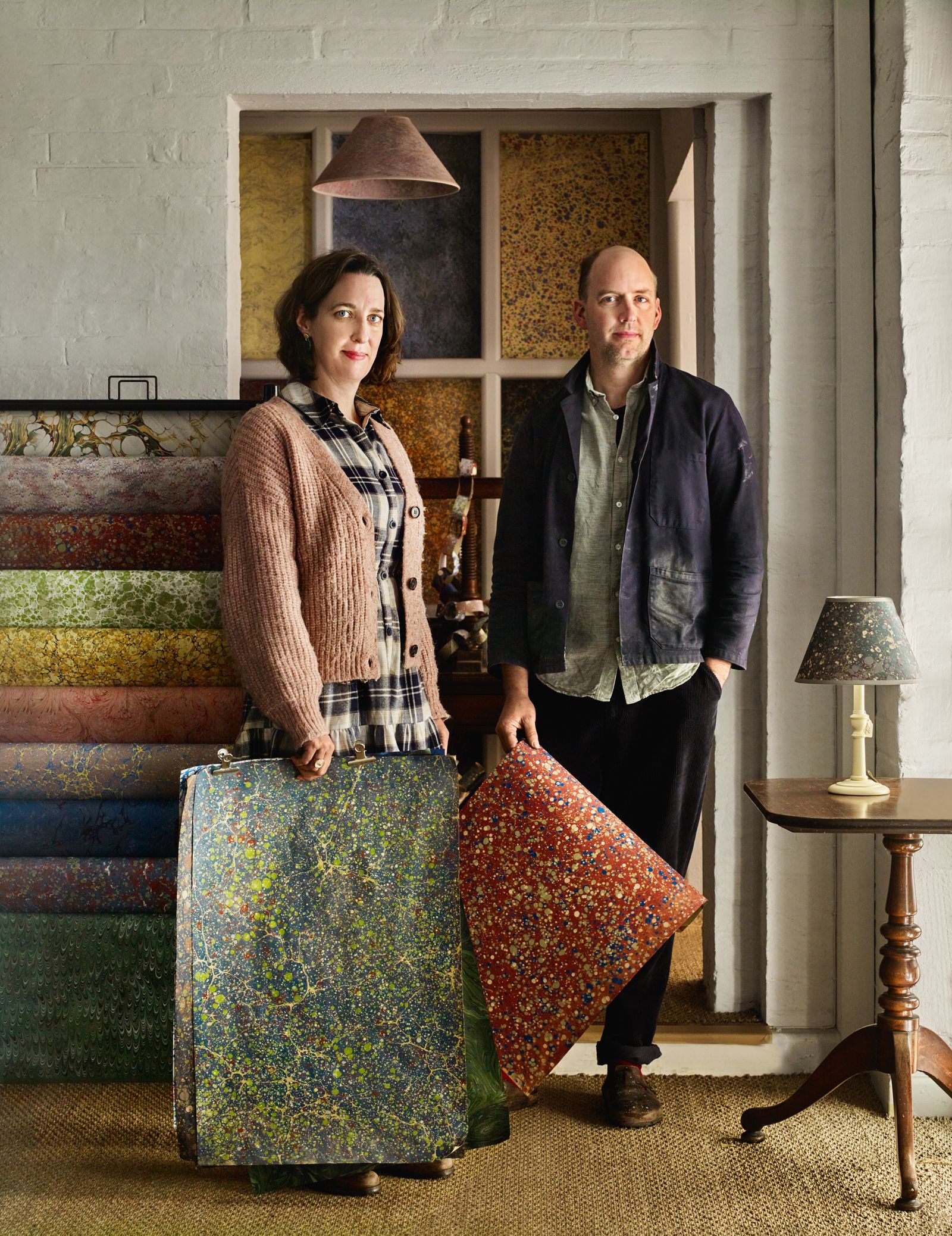 Alex and business partner Clementine Stone in the Compton Marbling showroom in Fonthill Gifford.