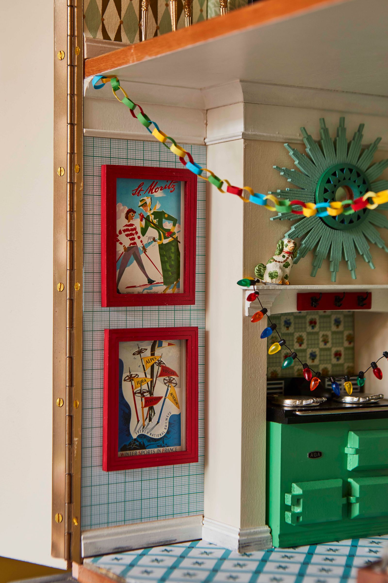 The intricate decoration of a magical Christmas doll's house