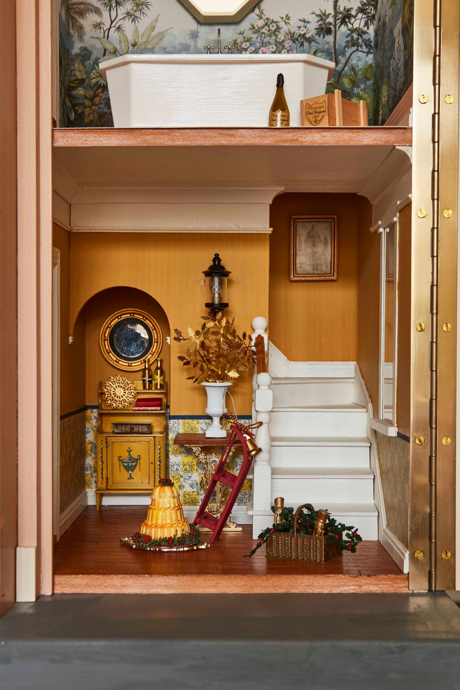 The intricate decoration of a magical Christmas doll's house