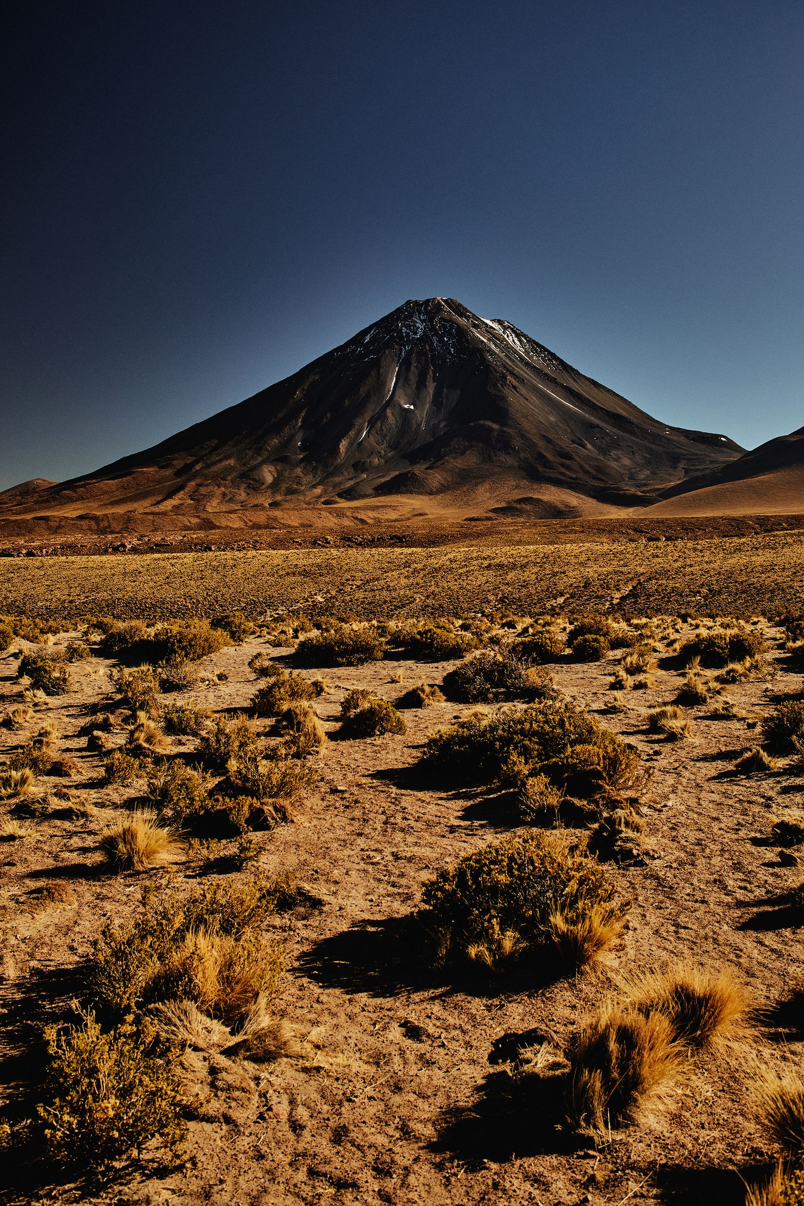 View of the Licancabur volcano on the border between Chile and Bolivia.
