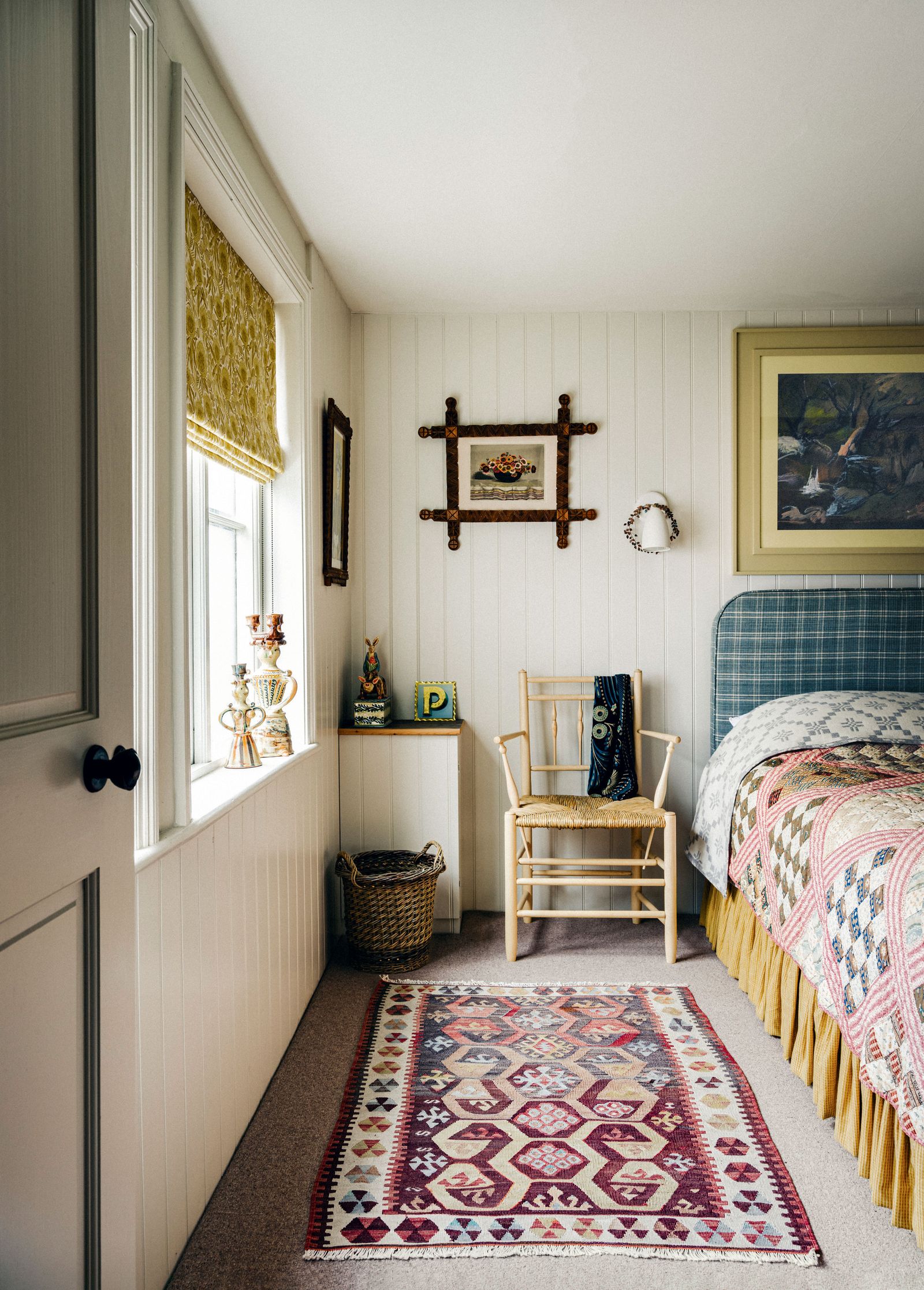 The bedroom in Phoebe Clive of Tinsmiths' cottage in Herefordshire