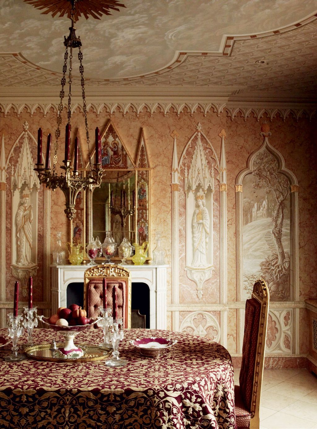 Image may contain Architecture Building Dining Room Dining Table Furniture Indoors Room Table Chandelier and Lamp