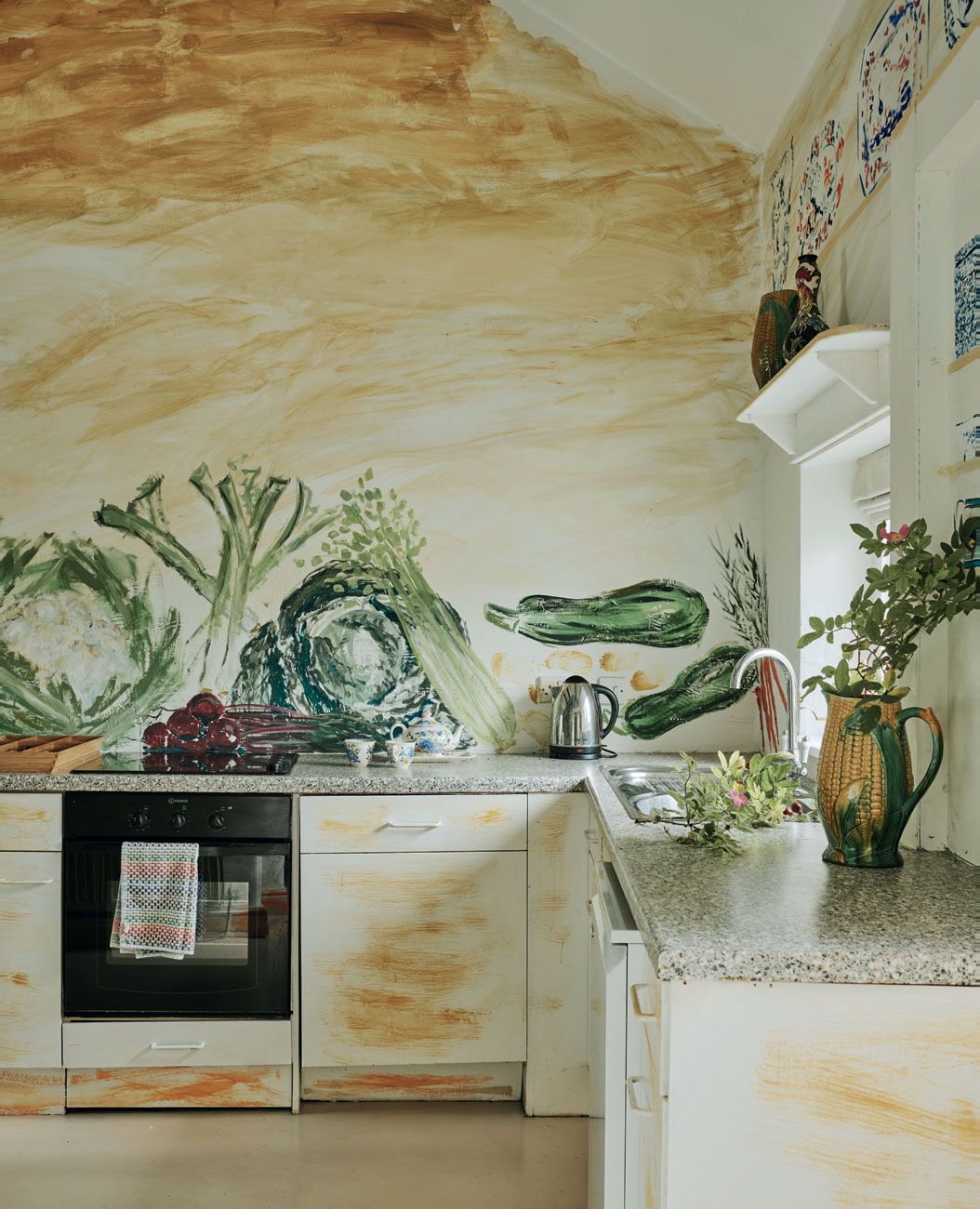 Image may contain Indoors Interior Design Kitchen Cup Plant Art Painting and Sink