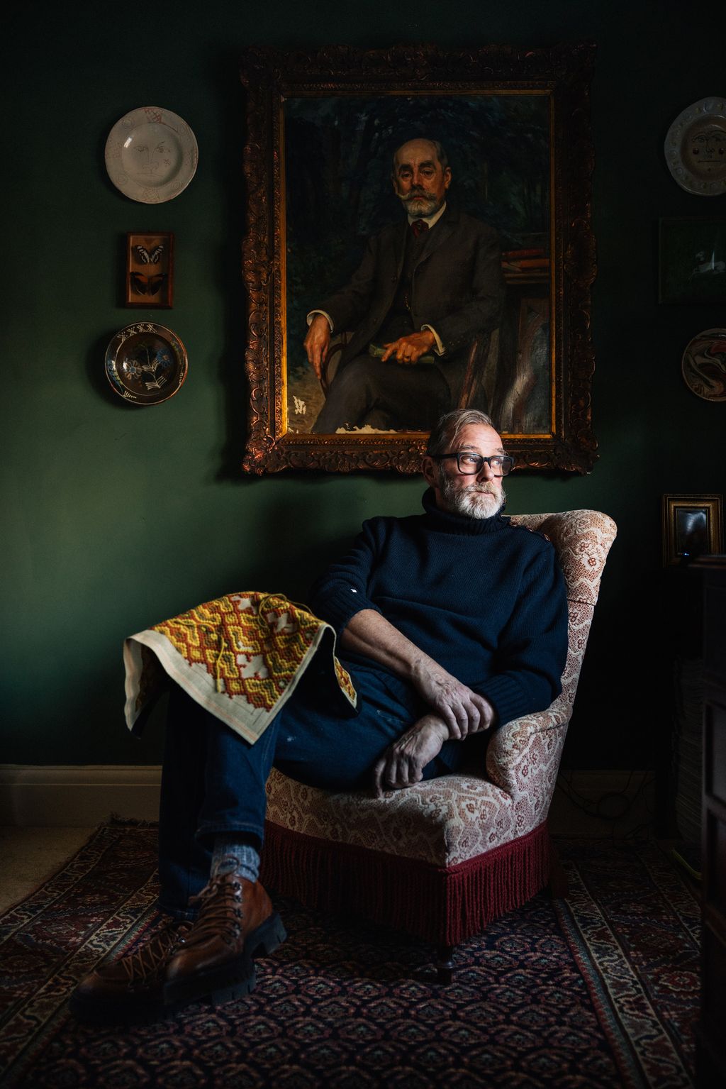 Image may contain Person Sitting Face Head Photography Portrait Art Painting Adult Accessories and Glasses