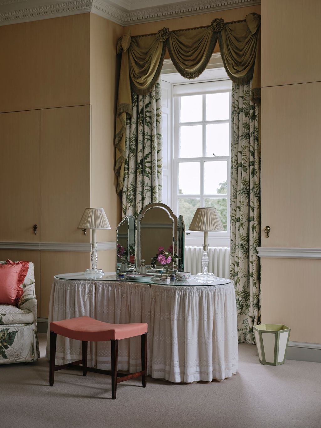 Image may contain Lamp Desk Furniture Table Indoors Interior Design Couch Home Decor and Window