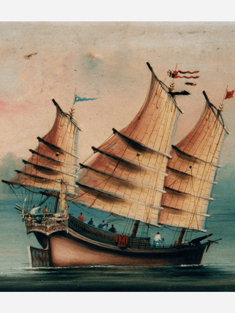 Image may contain: Boat, Sailboat, Transportation, Vehicle, Art, Painting, Watercraft, and Person