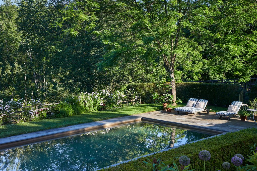 Image may contain Nature Outdoors Scenery Backyard Yard Garden Chair Furniture Plant Desk Table Pool and Water