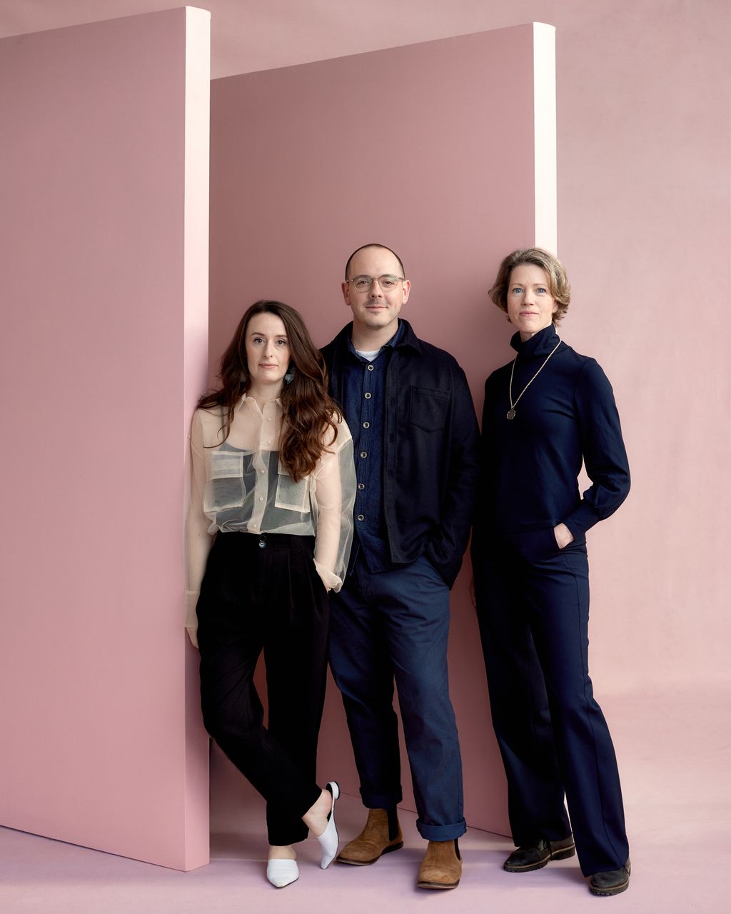 Image may contain Groupshot Person Adult Accessories Jewelry Necklace Clothing Pants Footwear Shoe and Glasses