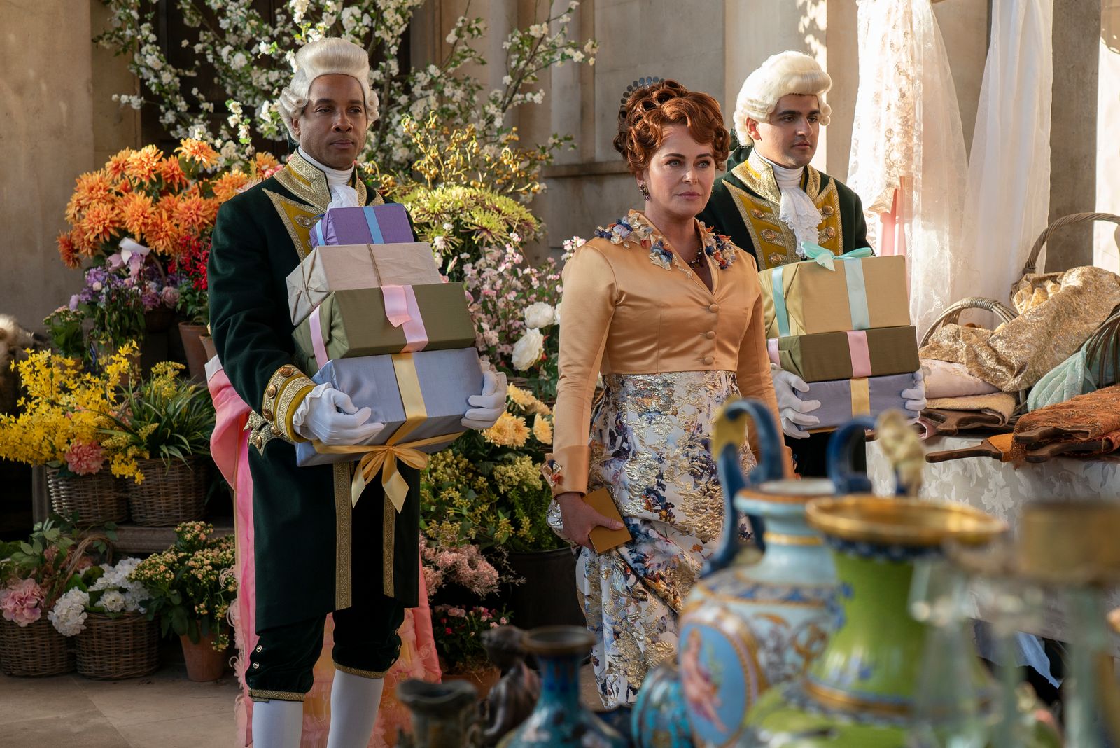 Image may contain Polly Walker Person Clothing Glove Adult Wedding Accessories Bag Handbag Hat and Jewelry