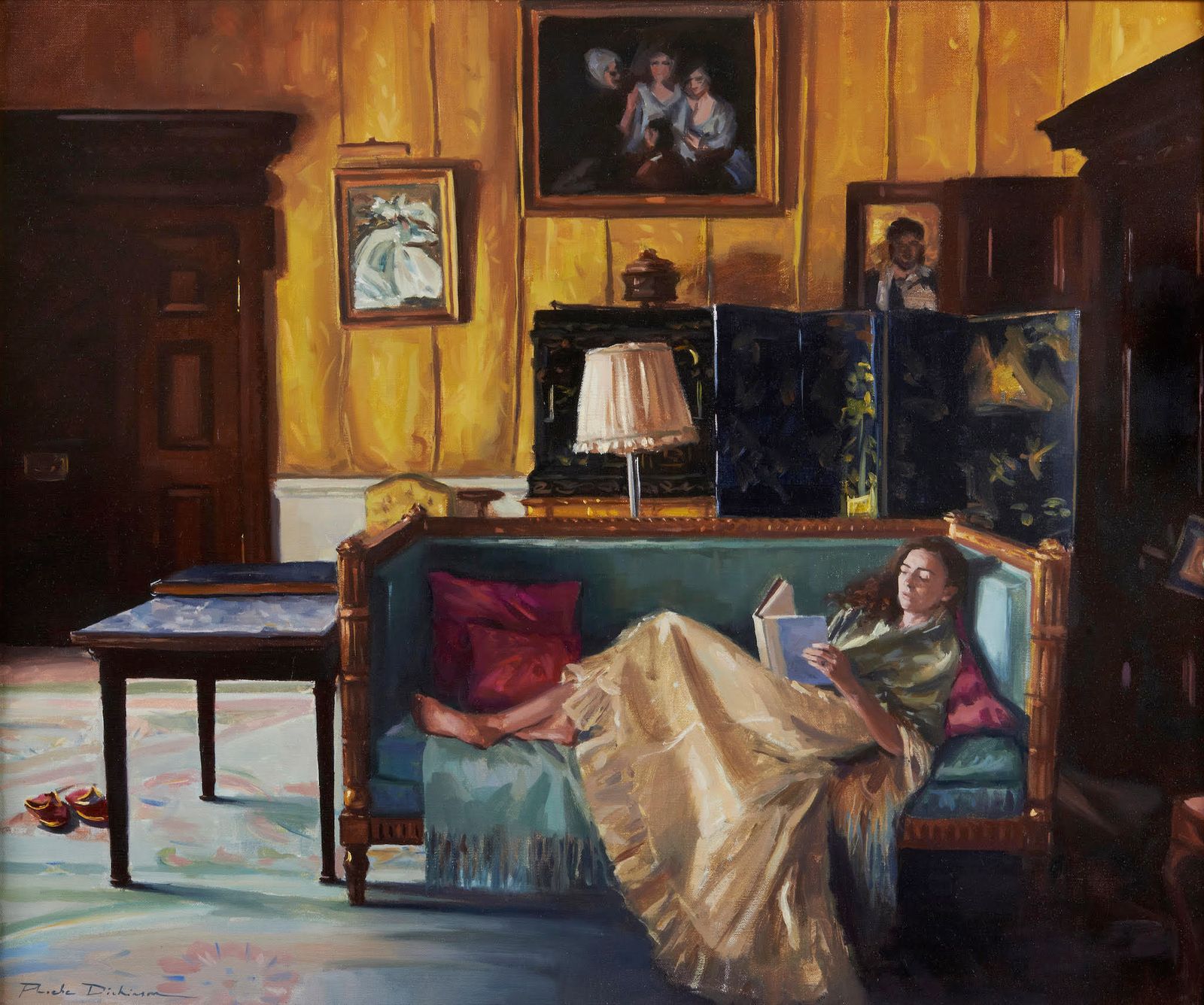 Image may contain Art Painting Bench Furniture Person Lamp Adult Wedding Clothing Footwear and Shoe