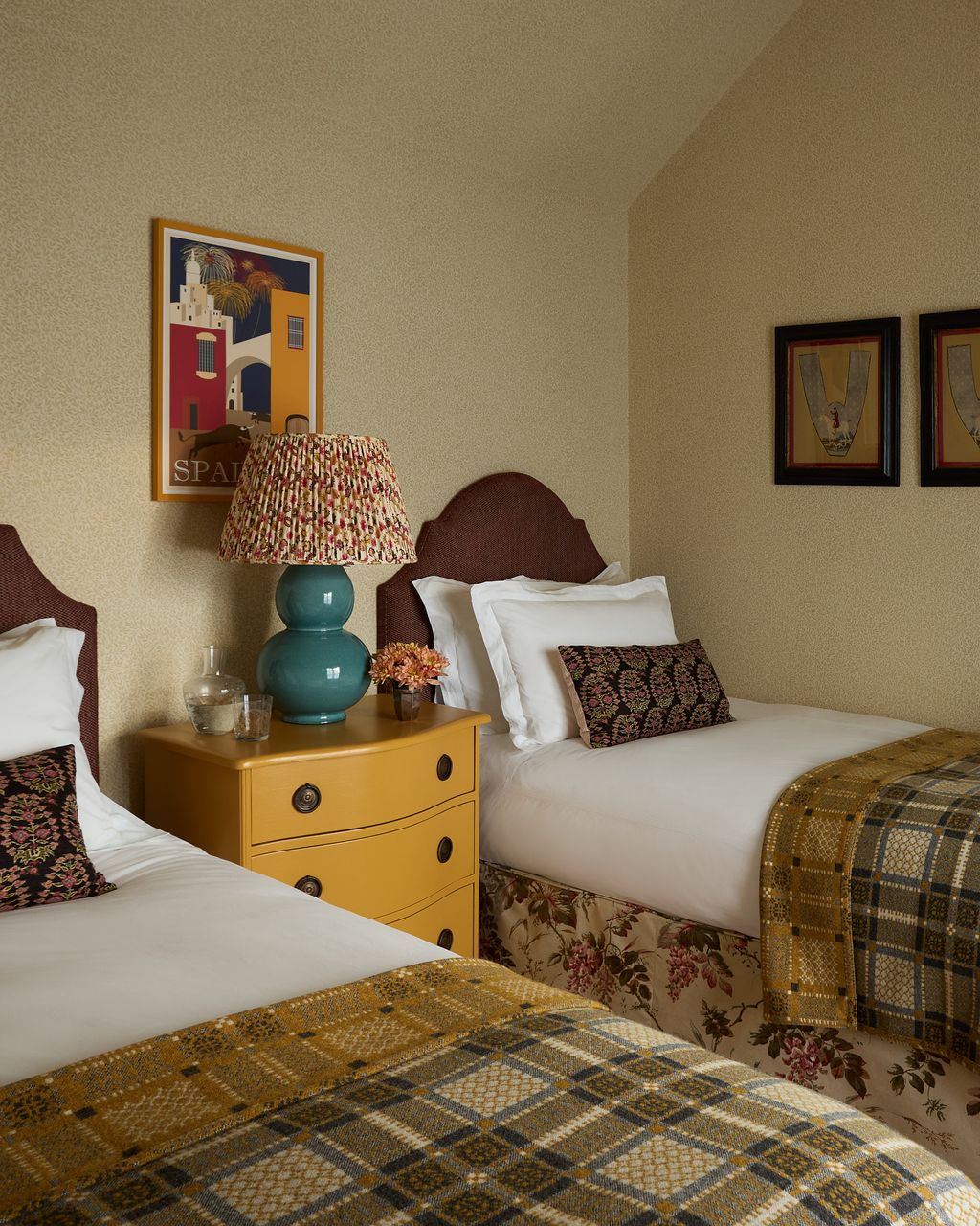 Image may contain Lamp Bed Bedroom Dorm Room Furniture Indoors Room Art Painting Cushion Home Decor and Cup