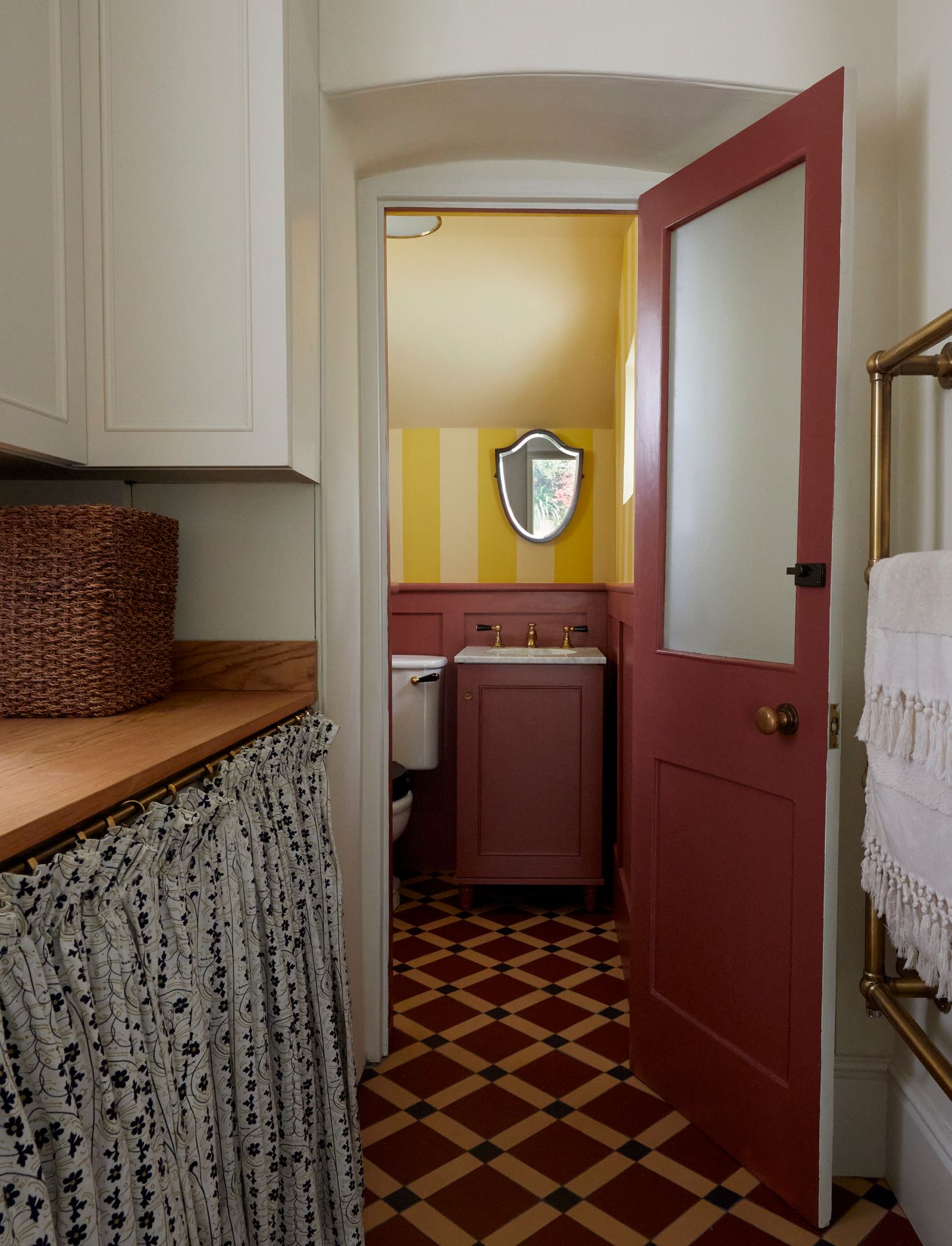 Image may contain Corner Floor Flooring Indoors Interior Design Sink Sink Faucet Bathroom Room and Toilet