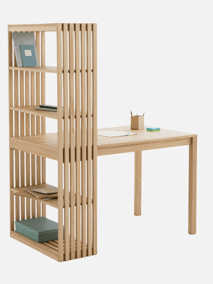 Image may contain: Furniture, Table, Shelf, Plywood, Wood, Desk, and Bookcase