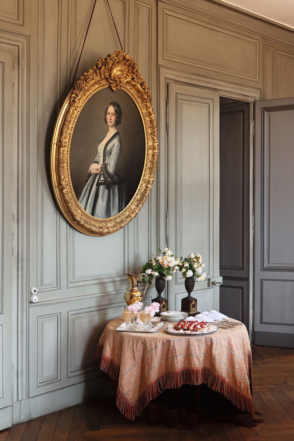 Image may contain Joos van Cleve Indoors Interior Design Art Painting Adult Person Tablecloth and Architecture