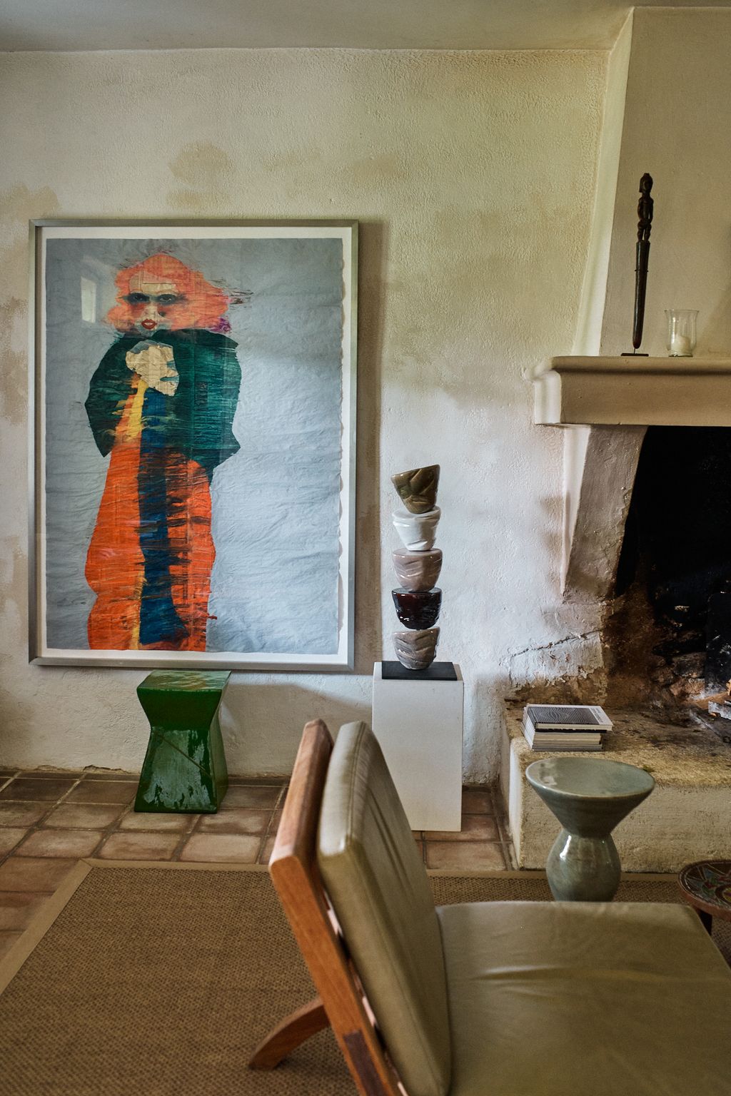 Image may contain Madge Gill Chair Furniture Art Painting Fireplace Indoors Cup Canvas Home Decor Rug and Person