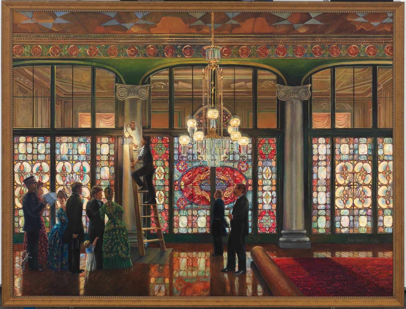 Image may contain Art Chandelier Lamp Person Clothing Footwear Shoe Architecture Building Monastery and Altar