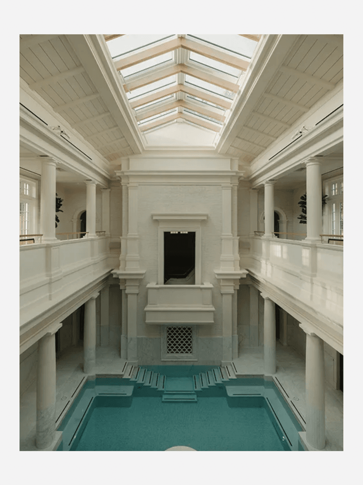 Image may contain: Indoors, Interior Design, Floor, Pool, Water, Window, Architecture, Building, Skylight, and Swimming Pool
