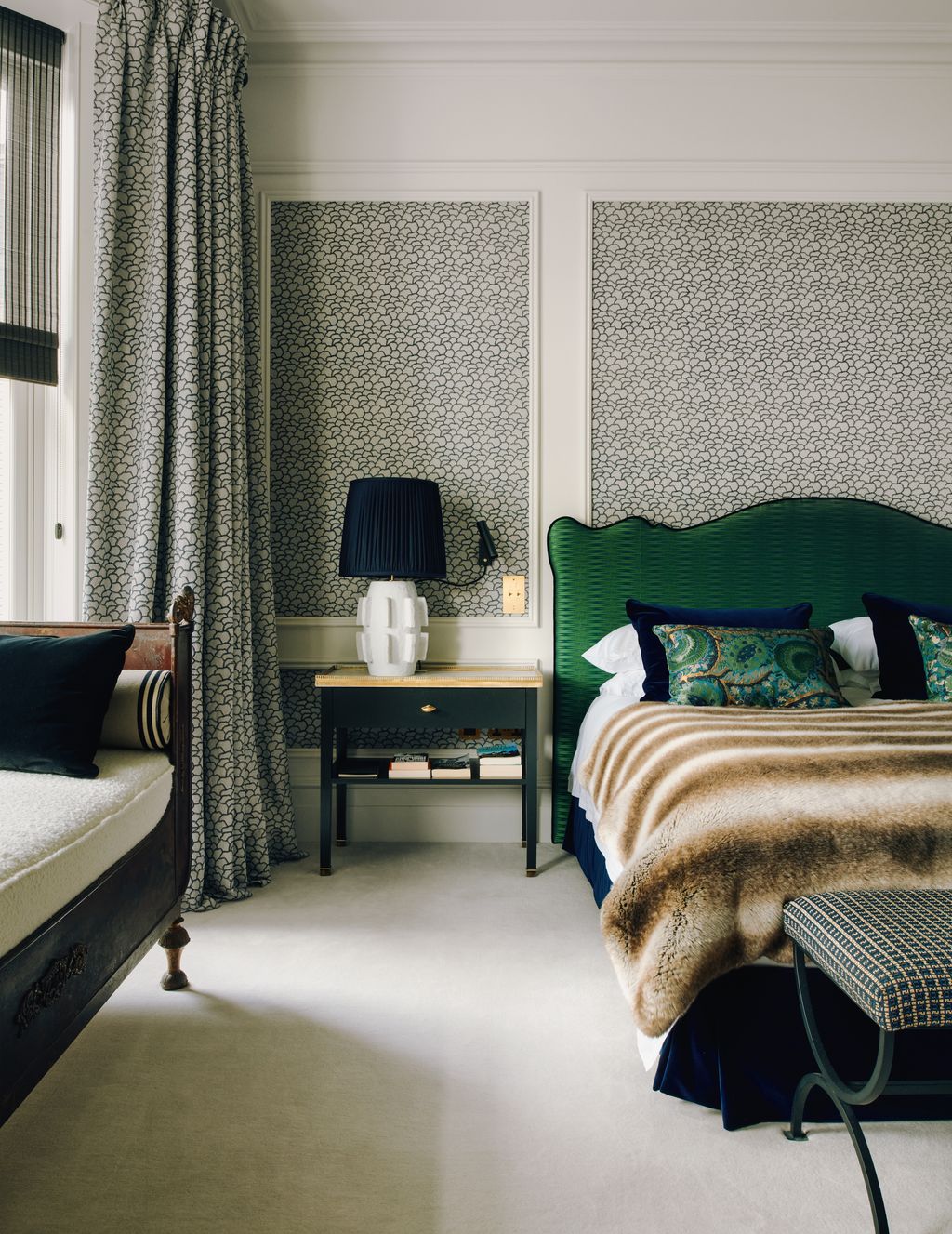 Image may contain Bed Bedroom Dorm Room Furniture Indoors Room Interior Design Lamp Desk Table and Home Decor