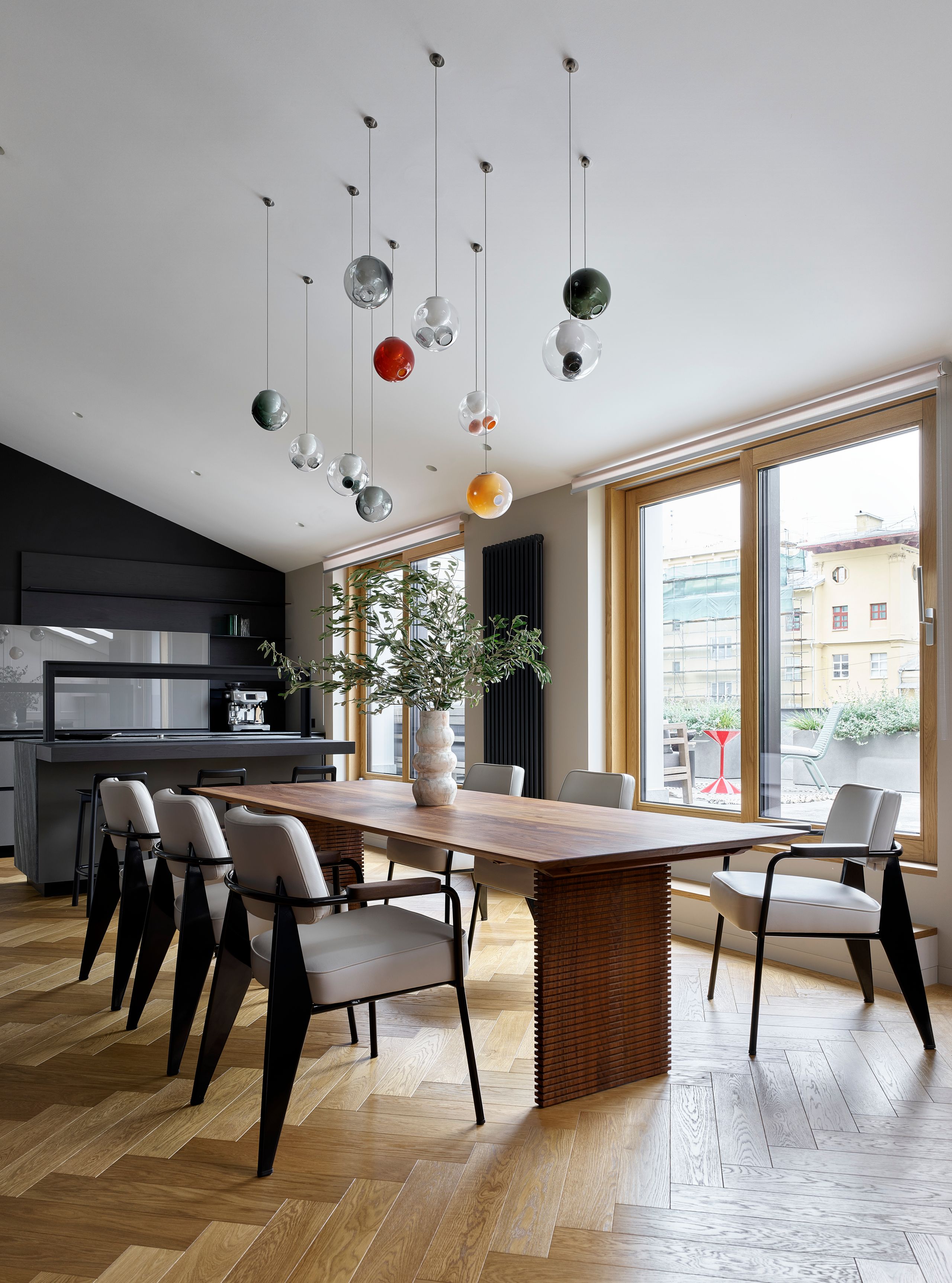 Image may contain: Architecture, Building, Dining Room, Dining Table, Furniture, Indoors, Room, Table, and Interior Design