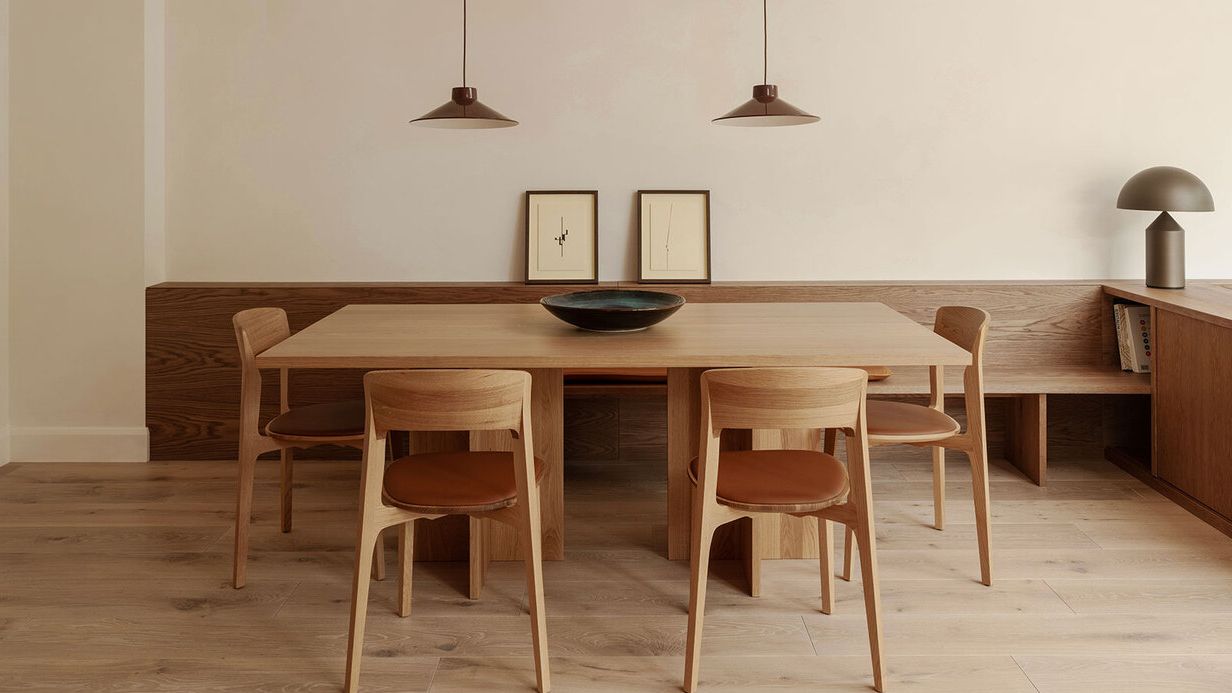 Image may contain: Architecture, Building, Dining Room, Dining Table, Furniture, Indoors, Room, Table, and Tabletop