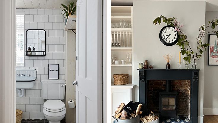 Image may contain: Art, Painting, Bathroom, Indoors, Room, Toilet, Interior Design, Home Decor, Rug, Fireplace, Cup, and Sink