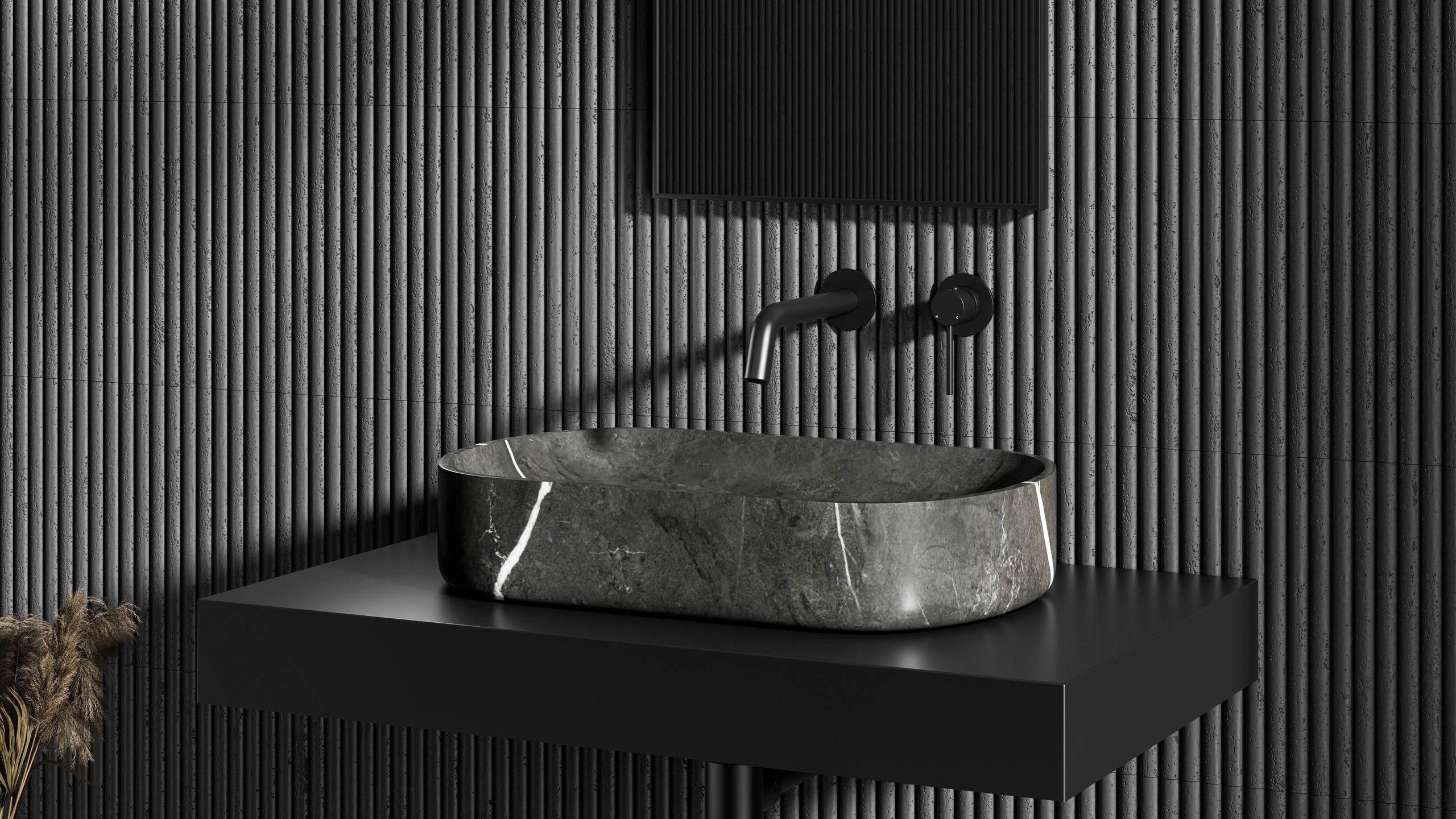 Image may contain: Indoors, Interior Design, Basin, Sink, Desk, Furniture, Table, and Sink Faucet