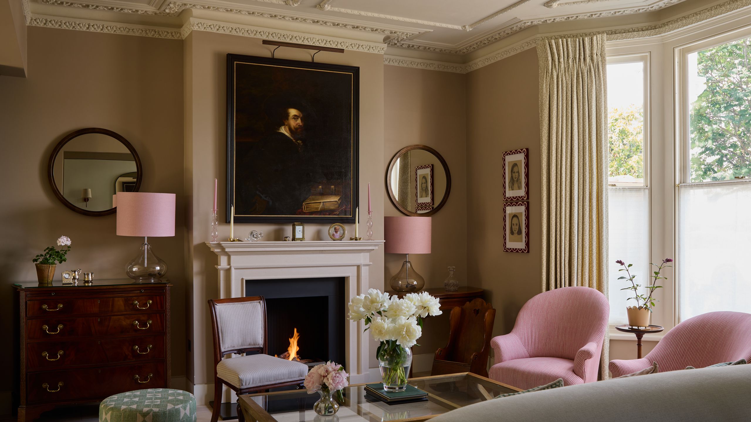 Image may contain: Lamp, Architecture, Building, Furniture, Indoors, Living Room, Room, Chair, Art, Painting, and Home Decor