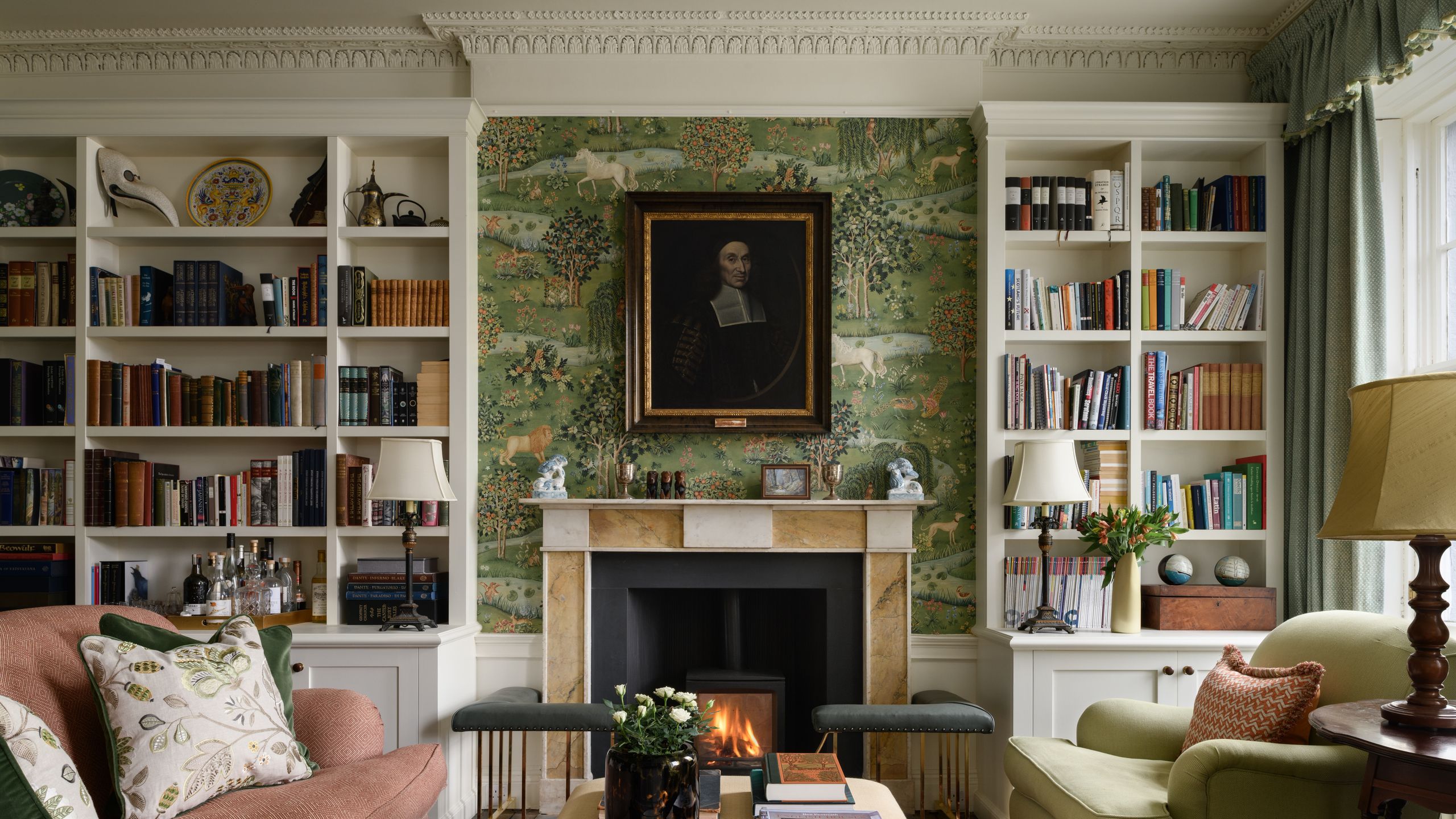 Image may contain: Lamp, Architecture, Building, Furniture, Indoors, Living Room, Room, Art, Painting, Couch, and Home Decor