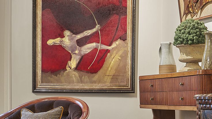 Image may contain: Plant, Potted Plant, Art, Painting, Indoors, Interior Design, Couch, and Furniture