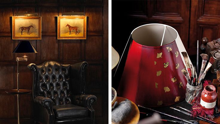 Image may contain: Lamp, Chair, Furniture, Art, Painting, Lampshade, Table Lamp, Animal, Horse, Mammal, Cup, and Home Decor