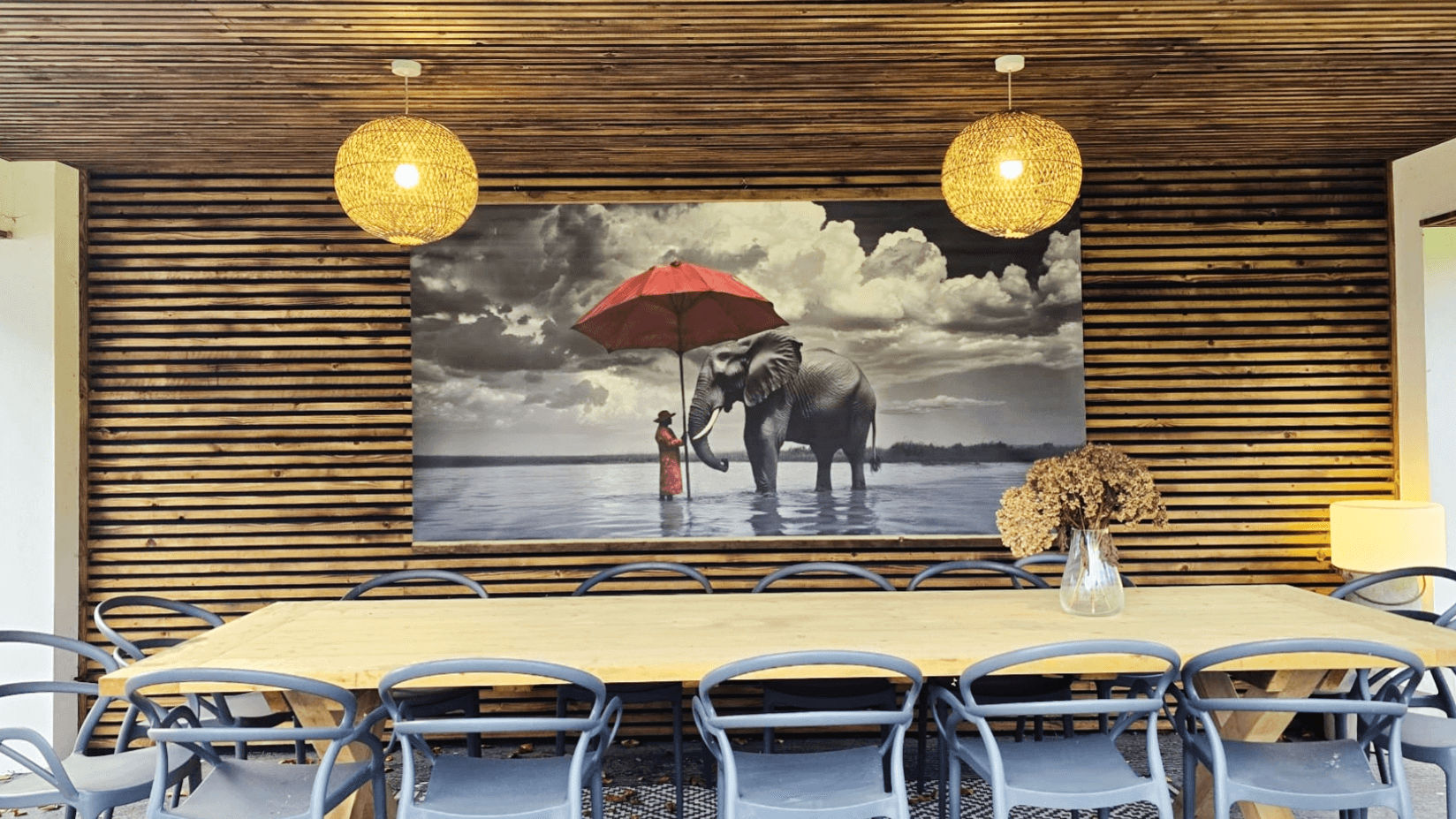 Image may contain: Indoors, Interior Design, Architecture, Building, Dining Room, Dining Table, Furniture, Room, and Table