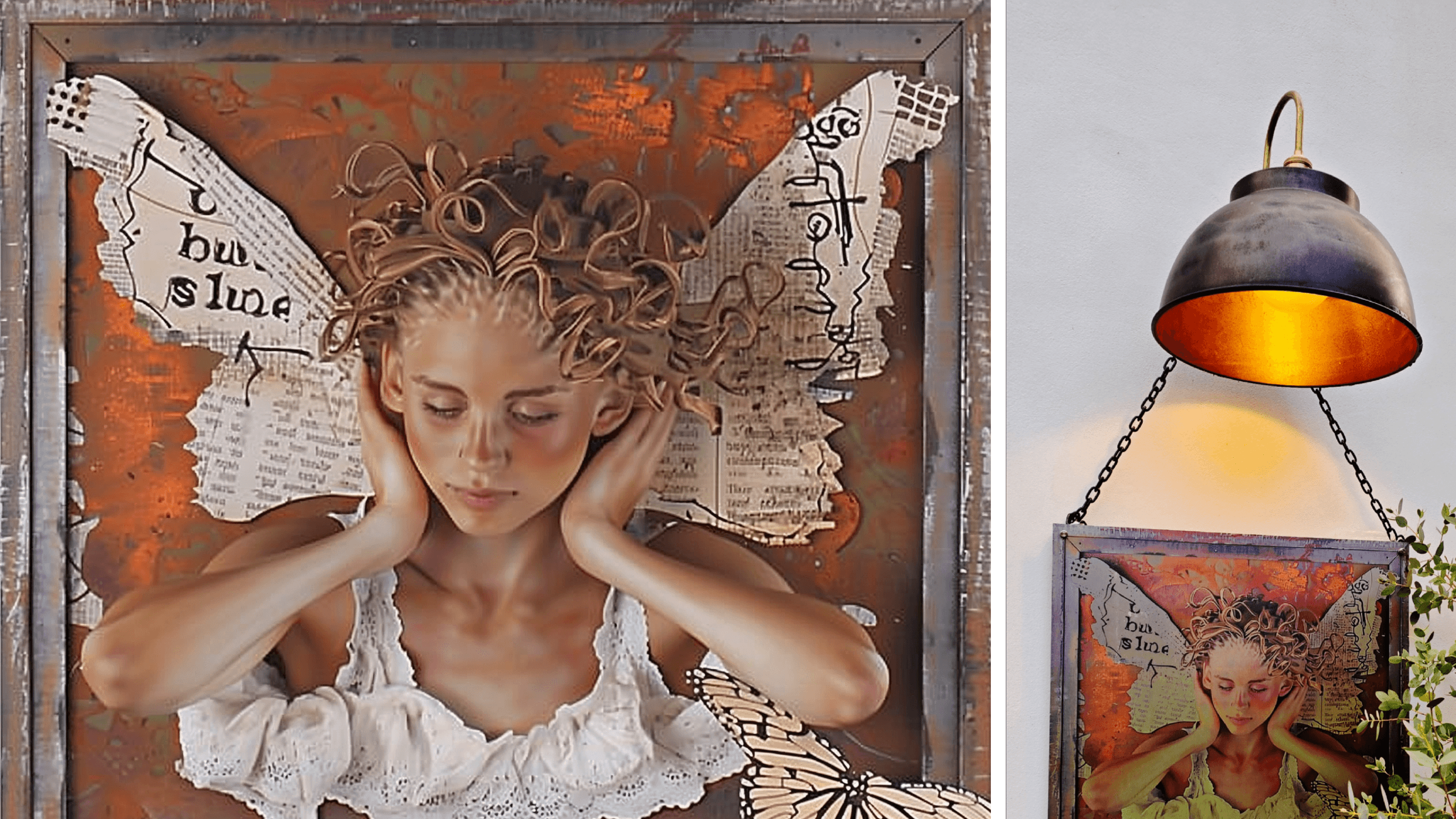 Image may contain: Rooney Mara, Lamp, Person, Art, Face, Head, Photography, Portrait, and Painting