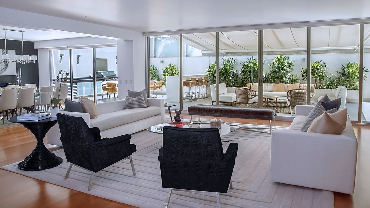 Image may contain: Home Decor, Furniture, Table, Bench, Chair, Architecture, Building, Indoors, Living Room, Room, and Couch