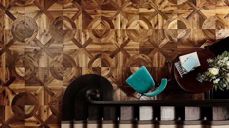 Image may contain: Indoors, Interior Design, Wood Panels, Wood, Hardwood, Stained Wood, Architecture, Building, and Foyer