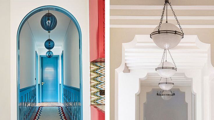 Image may contain: Architecture, Building, Corridor, Indoors, Home Decor, Rug, Arch, Chandelier, Lamp, Floor, and Flooring