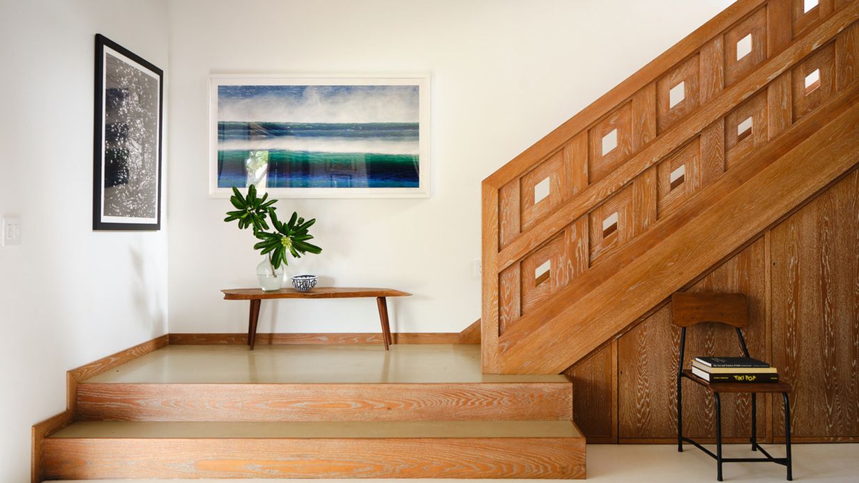 Image may contain: Architecture, Building, House, Housing, Staircase, Indoors, Interior Design, Wood, Chair, and Furniture