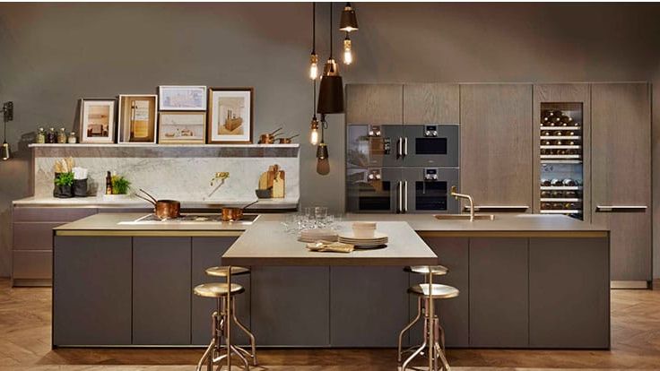 Image may contain: Indoors, Interior Design, Kitchen, Floor, Kitchen Island, and Furniture