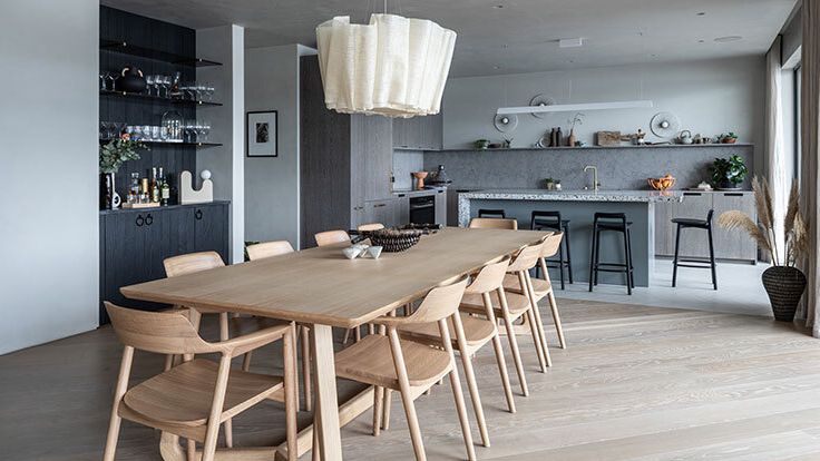 Image may contain: Architecture, Building, Dining Room, Dining Table, Furniture, Indoors, Room, Table, and Interior Design