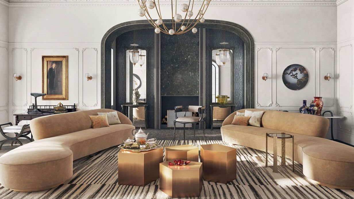 Image may contain: Home Decor, Lamp, Art, Painting, Chair, Furniture, Couch, Person, Table, Rug, Architecture, and Building