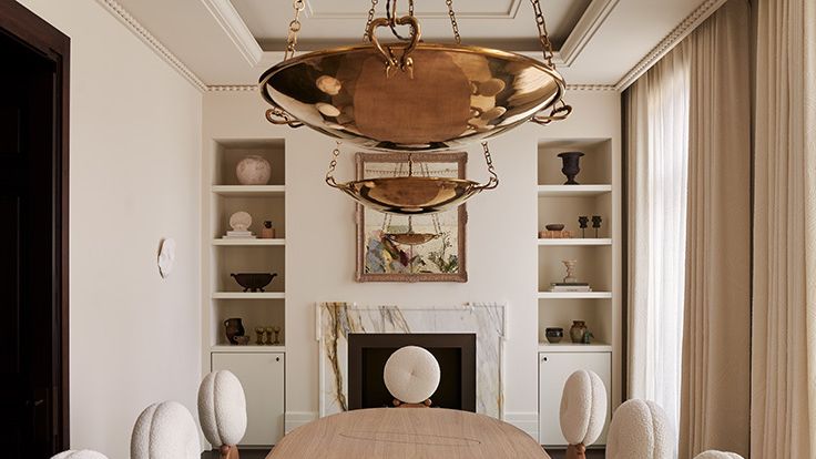 Image may contain: Architecture, Building, Dining Room, Dining Table, Furniture, Indoors, Room, Table, and Interior Design