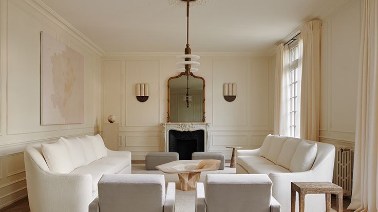 Image may contain: Architecture, Building, Dining Room, Dining Table, Furniture, Indoors, Room, Table, Living Room, and Couch