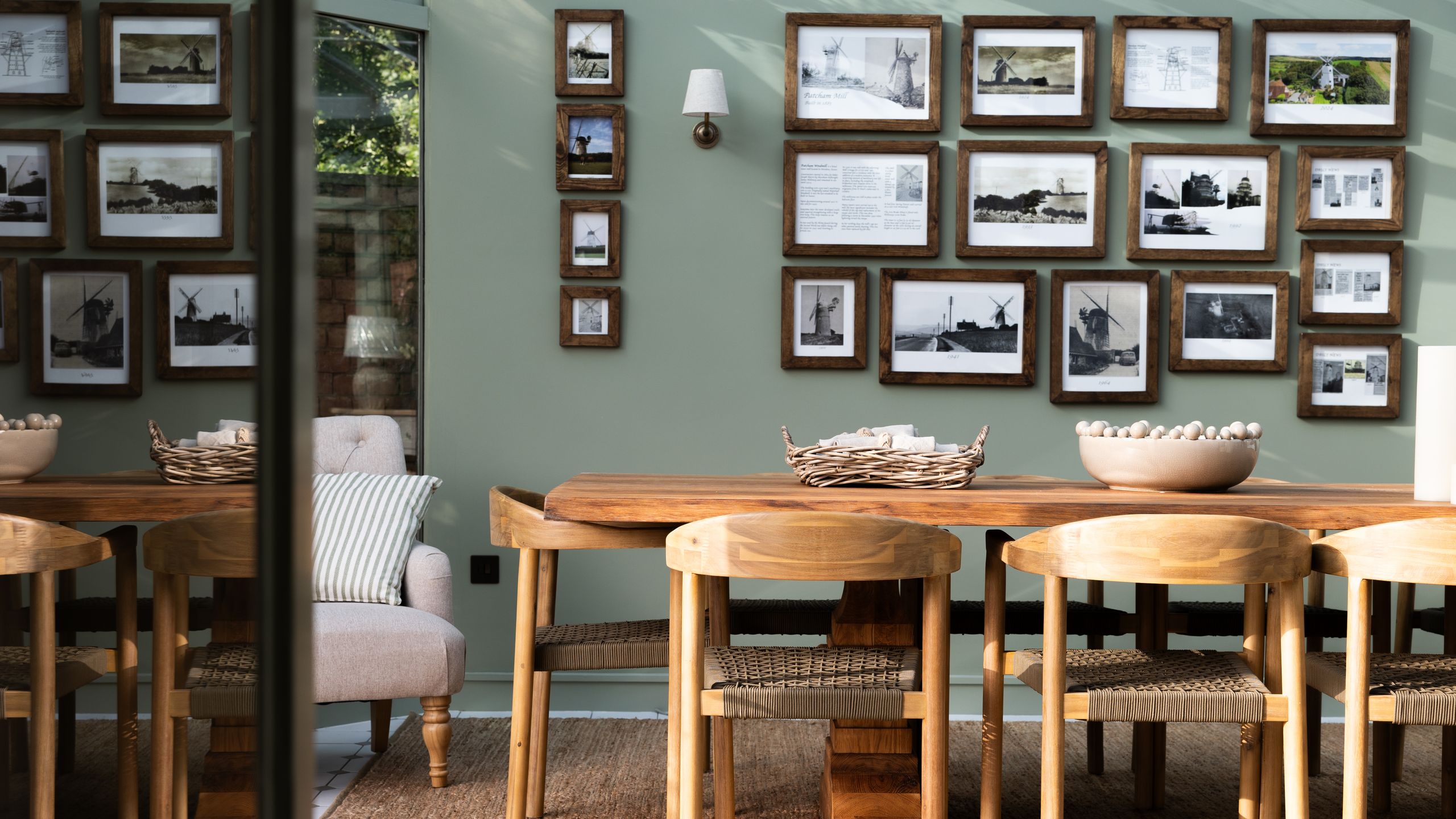 Image may contain: Architecture, Building, Dining Room, Dining Table, Furniture, Indoors, Room, Table, Chair, and Desk