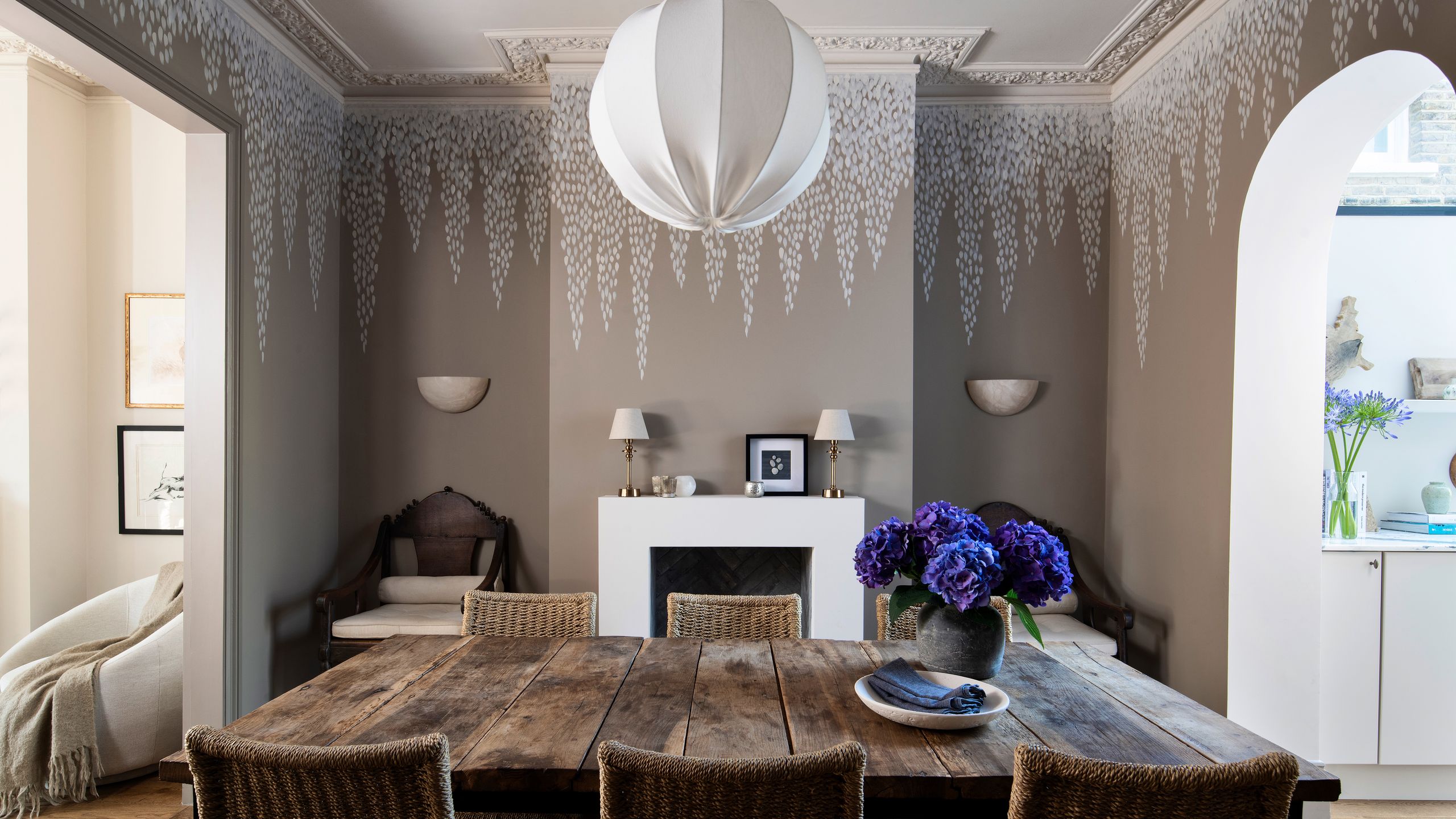 Image may contain: Architecture, Building, Dining Room, Dining Table, Furniture, Indoors, Room, Table, and Tabletop