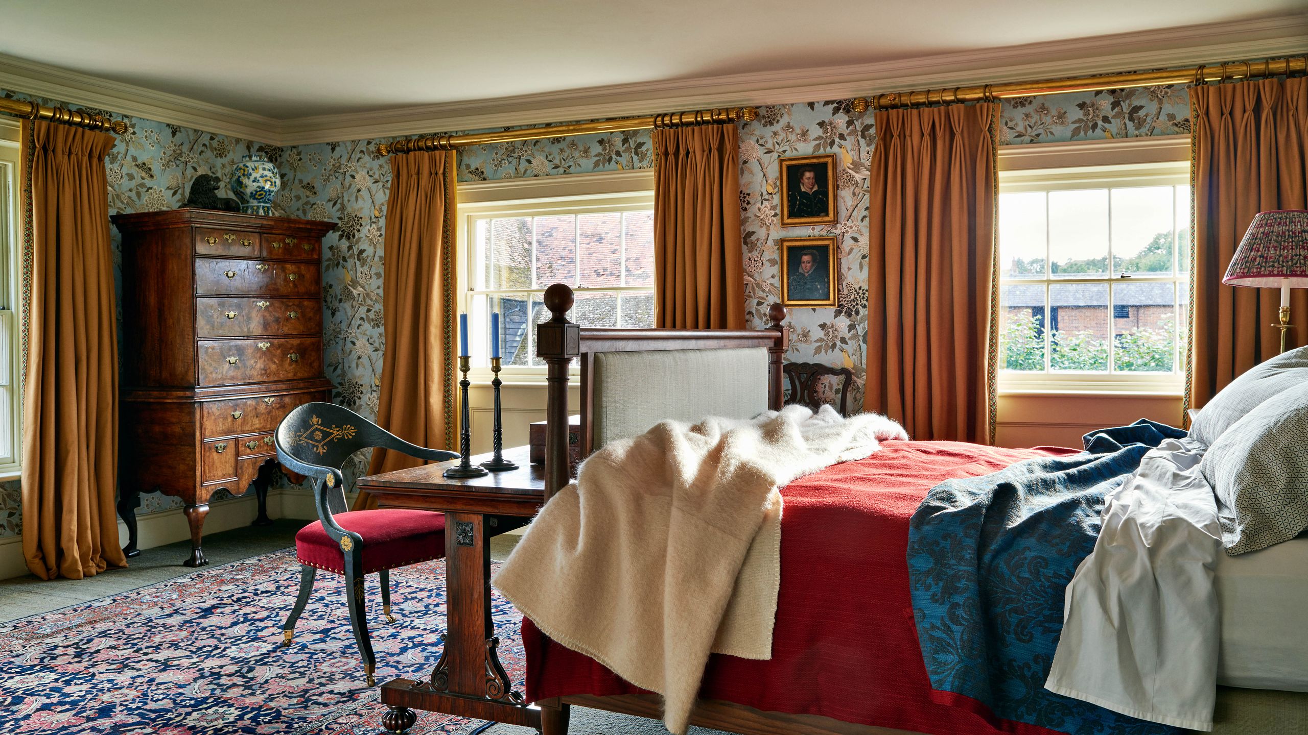 Image may contain: Chair, Furniture, Art, Painting, Home Decor, Lamp, Bed, Rug, Desk, Table, Bedroom, Dorm Room, and Indoors