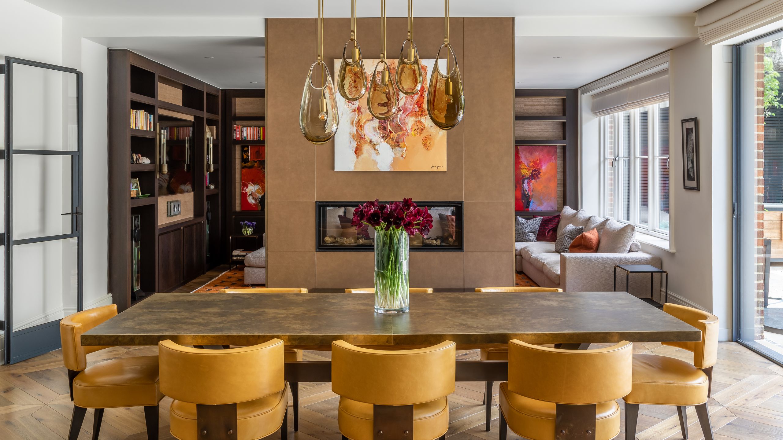 Image may contain: Architecture, Building, Dining Room, Dining Table, Furniture, Indoors, Room, Table, and Interior Design