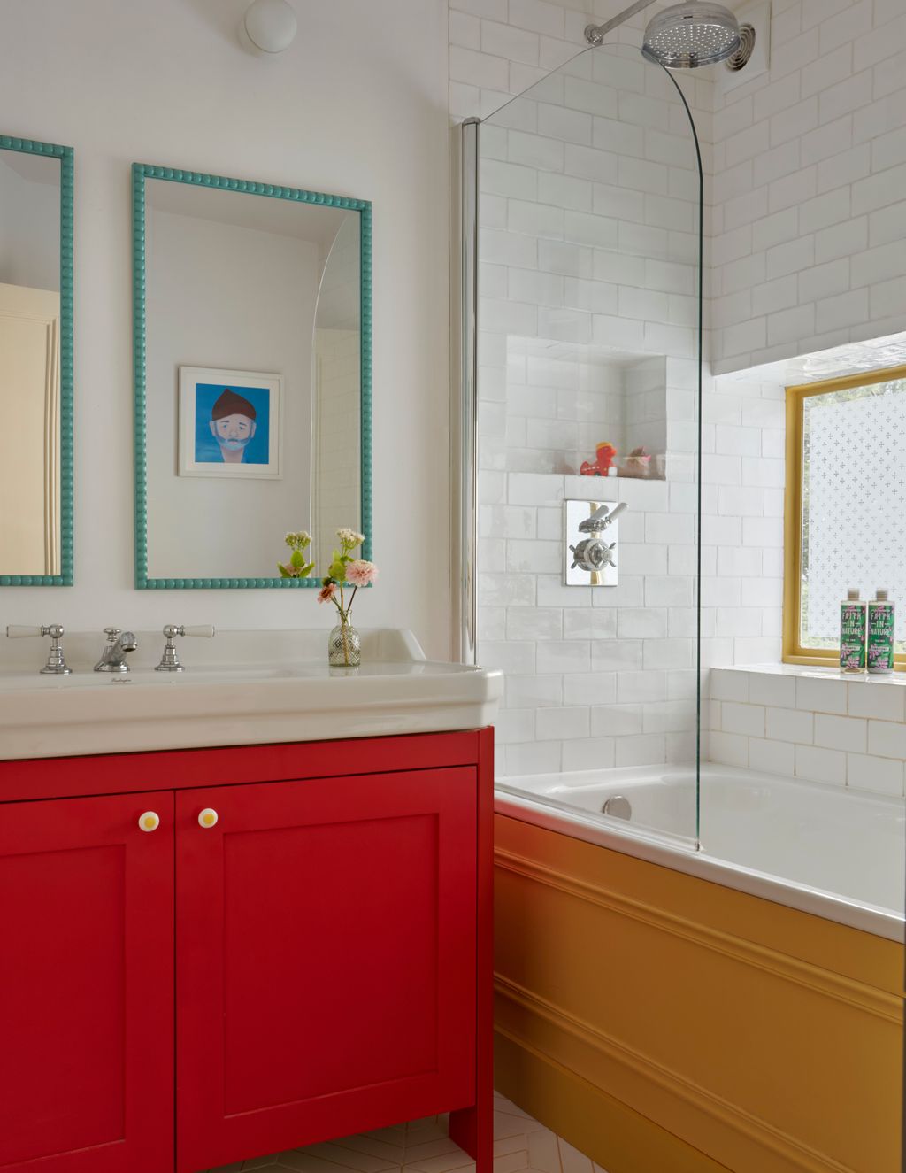 Image may contain Sink Sink Faucet Indoors Bathing Bathtub Person Tub Interior Design Art Painting and Bathroom