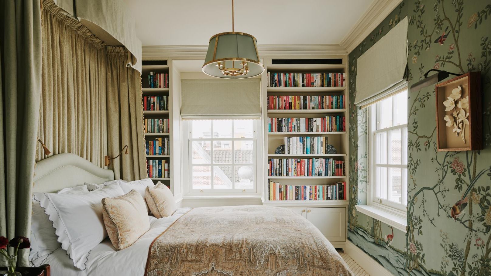 Image may contain: Lamp, Bed, Furniture, Home Decor, Indoors, Interior Design, Bedroom, Room, and Window