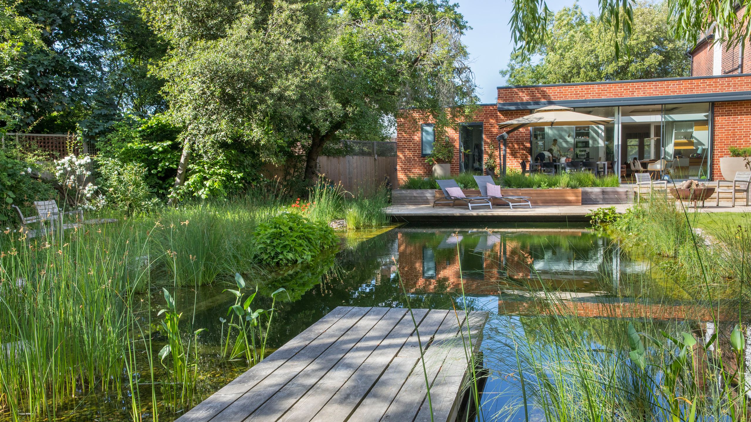 Image may contain: Nature, Outdoors, Scenery, Pond, Water, Backyard, Yard, Garden, Waterfront, Plant, Chair, and Furniture